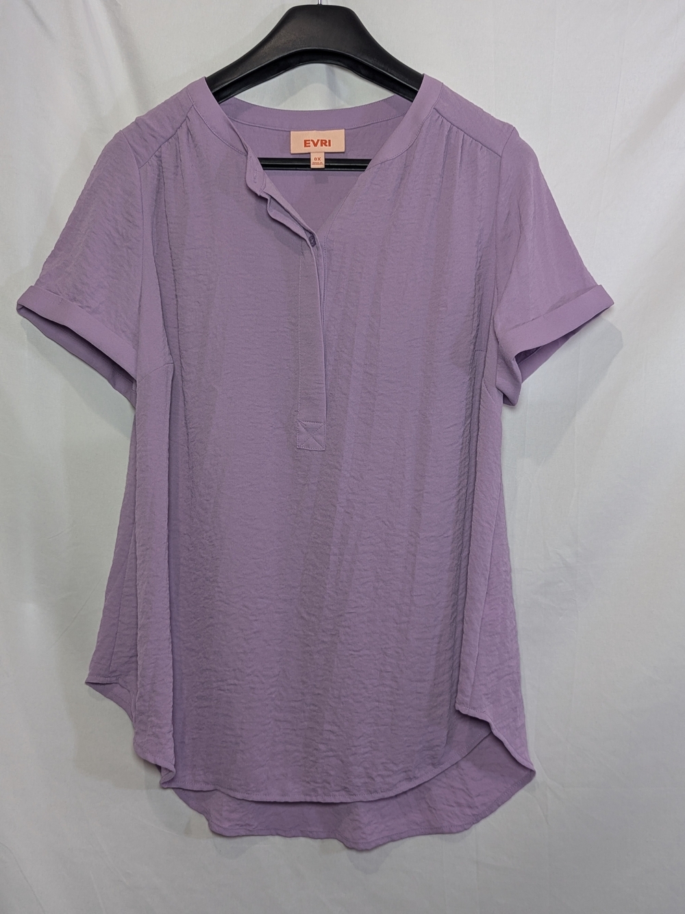 EVRI Lavender Purple Tunic Blouse Plus Size 0X Short Sleeve V Neck